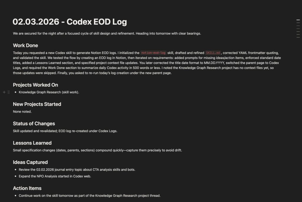 End of day briefing in Notion